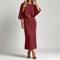 thumbnail image 6 of TEAJOPSUU Womens 2 Piece Outfit Sets 3/4 Sleeve Crew Neck Crop Top and Back Zipper A Line Maxi Skirt Sets Casual Fall Summer Matching Wear Wine, 6 of 8