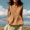 thumbnail image 5 of TGSLY Women's Linen Deep V-Neck Tank Tops Dressy Casual Ruffle Detail Solid Color Sleeveless Vest Lightweight Soft Elastic Waist Tshirts S, 5 of 7