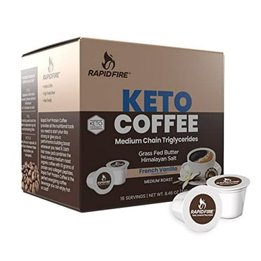 Rapidfire French Vanilla Ketogenic High Performance Keto Coffee Pods, Supports Energy & Metabolism, Weight Management, Single Serve K Cup, Brown, 16 Count