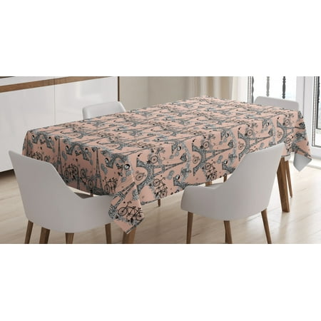 

Eiffel Tablecloth Retro Bicycles Coffee Heart Balloons French Landmark Artistic Swirls Rectangular Table Cover for Dining Room Kitchen 60 X 90 Inches Pale Salmon Black White by Ambesonne