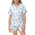 thumbnail image 5 of LIIPEE Girls Sleepwear Summer Comfort Bowknot Printed Turndown Collar Button Top Elastic Waist Shorts 2 Piece Set Pajamas Kids Cozy Vacation Loungewear,Sky Blue,4-5 Years, 5 of 5