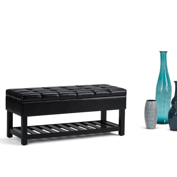 Simpli Home Saxon 43W Storage Ottoman Bench with Bottom Shelf