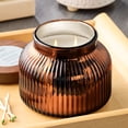 thumbnail image 5 of Better Homes & Gardens Farm Apple Pumpkin Scented Cotton 2-Wicks Ribbed Mecury Glass Jar Candle with Wooden Lid 18oz, 5 of 7