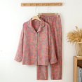 thumbnail image 2 of Pijama de gasa de doble capa de algodón para mujer, estilo retro de primavera y otoño, ropa de abrigo de manga larga de jacquard de estilo chino, ropa para el hogar, 2 of 6
