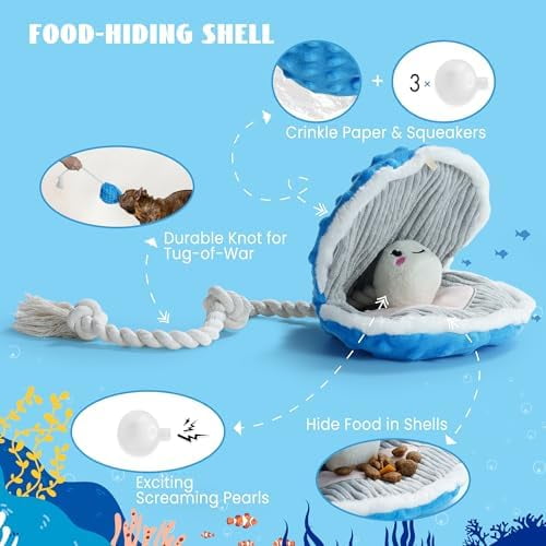 Crinkle Squeaky Octopus Dog Toy - Ocean Theme Stuffed Interactive Rope Toys for Small, Medium & Large Dogs, Durable for Aggressive Chewers (Crab)