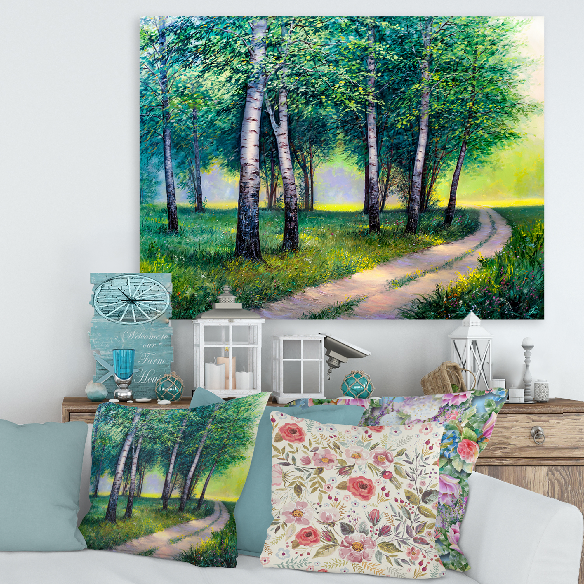 Summer Forest Path By The Birches 8 in x 12 in Painting Canvas Art Print, by Designart