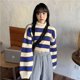 thumbnail image 5 of Suéter de mujer sexy recortado cuello alto rayas pulóveres ropa de calle coreano suelto manga larga suéter de punto elegante señora Tops, 5 of 5