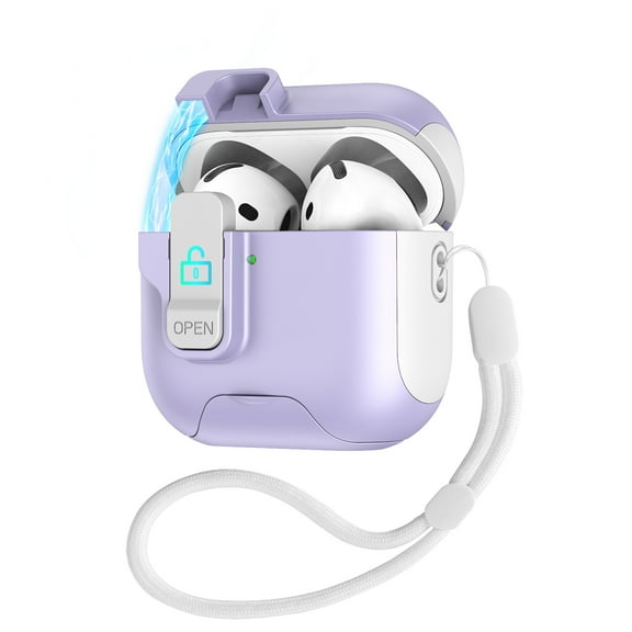 Dteck Case Compatible with AirPods 3rd Gen (2021) with Automatic Lock and Lanyard,Kickstand Design Shockproof Protection Hard Cover for Women Men, Whitepurple