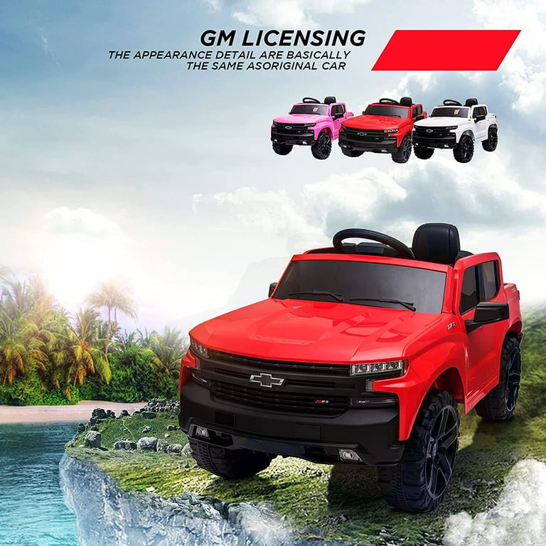 Ride on Car Chevrolet Silverado 12V Kids Boys and Girls Electric Ride on Truck Car Electric Vehicle Toys w Remote Control MP3 Bluetooth Spring