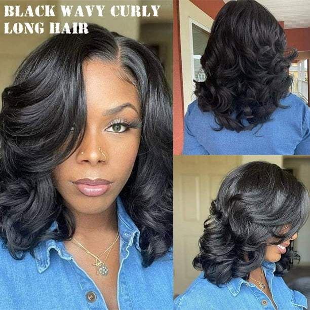 2022 Wave Wig Mid-length Black Curly Hair Wig For Women with Natural Look -  