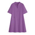 thumbnail image 6 of Guieoi Summer Dresses for Women V-Neck Short-Sleeve Cotton-Linen Casual Straight-Cut Solid-Color Dress with Pockets Purple XL, 6 of 7