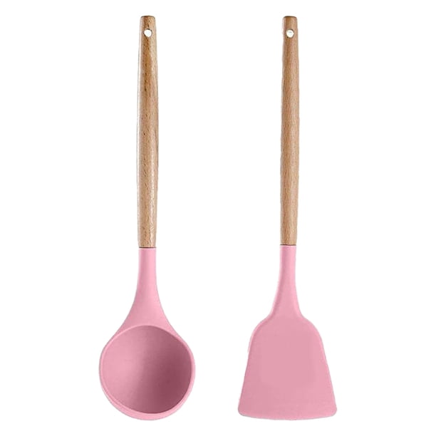 Utensilios de cocina del silicón de la cocina, sistema del utensilio de cocina de 2 piezas, utensilios de cocina de madera fáciles de limpiar