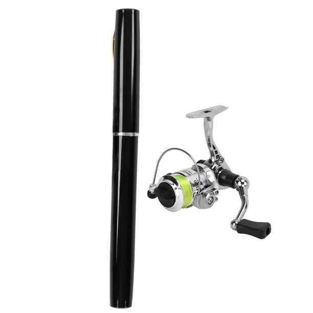 Portable Telescopic Mini Fishing Pole Pen Shaped Rod with Reel (Black)