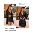 thumbnail image 4 of Ekouaer Women's Black Silky Robe 3/4 Sleeve Satin Kimono Robe Lightweight Lace Trim Short Bathrobes Sleepwear with Pockets Black, 4 of 6