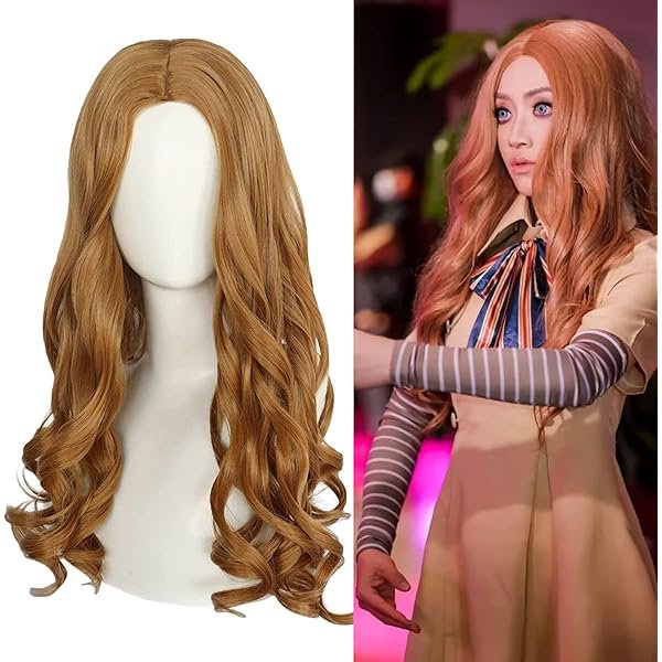 wonima44 ANOGOL Hair Cap+ Long Brown Wavy Wig Cosplay Long Curly Middlepart Wigs for Women Girls Ginger Wig for Horror Movie Cosplay Women Natural Wave Curls Wigs Halloween Party Costume