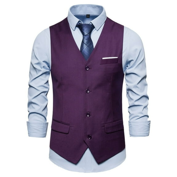 UTTOASFAY Suit Coat for Men Clearance Men's Autumn Winter formal Bussiness Tuxedo Suit Waistcoat Vest Jacket Top Coat Rollbacks Purple XL