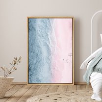 PixonSign Framed Canvas Print Wall Art Colorblocked Beach and Shore Nature Ocean Photography Modern Art Nautical Scenic Colorful Multicolor Pastel for Living Room, Bedroom, Office - 24"x36" Natural