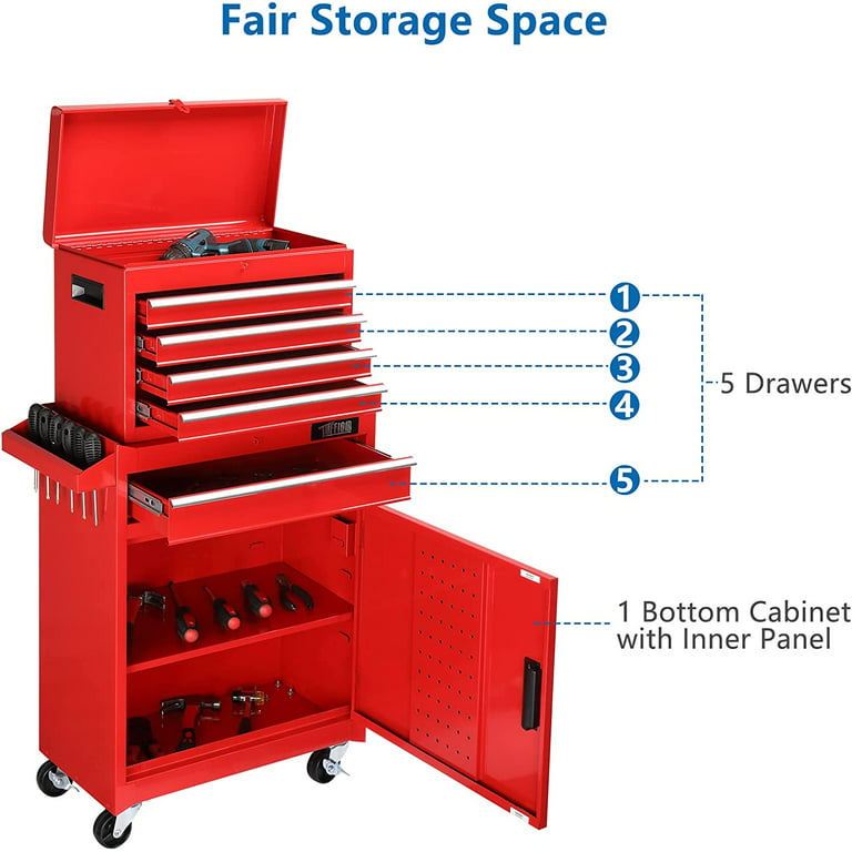 TUFFIOM 5-Drawer Rolling Tool Chest, Tool Storage Cabinet with