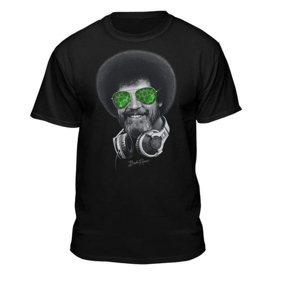 Teelocity Bob Ross St. Patrick's Day Clover Shades Black Short Sleeve Graphic Tee