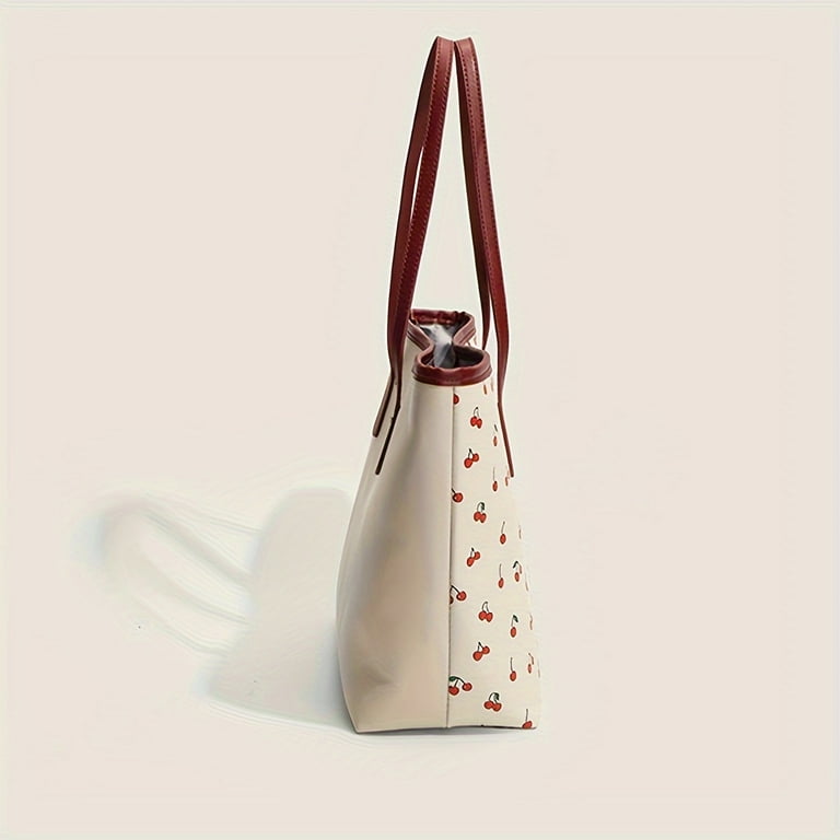 MICHROE Cherry Print PU Tote Bag For Women Fashionable Shoulder Bag Large Capacity Commuter Handbag Walmart