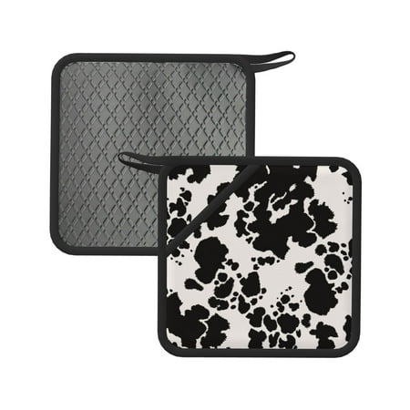 

2pcs Silicone Anti-Hot Hot Pads Oven Mitts Heat Resistant Pot Holders With Pockets Non Slip Oven Glove Potholder For Kitchen Cooking Bbq Baking 7.1in Cow Hide Black White