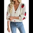 thumbnail image 2 of Blusa de Punto Grueso con Cuello en V y Larga con Bordado de Fresas Kawaii para Mujer Crema S, 2 of 10
