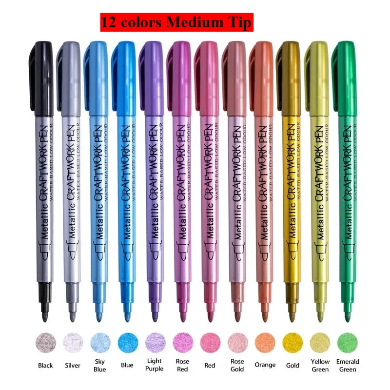 12/24 Colors Brush Metallic Paint Markers Pens for Rock Painting Stone Ceramic Wood Fabric Pebbles Scrapbook Journals Photo Albums