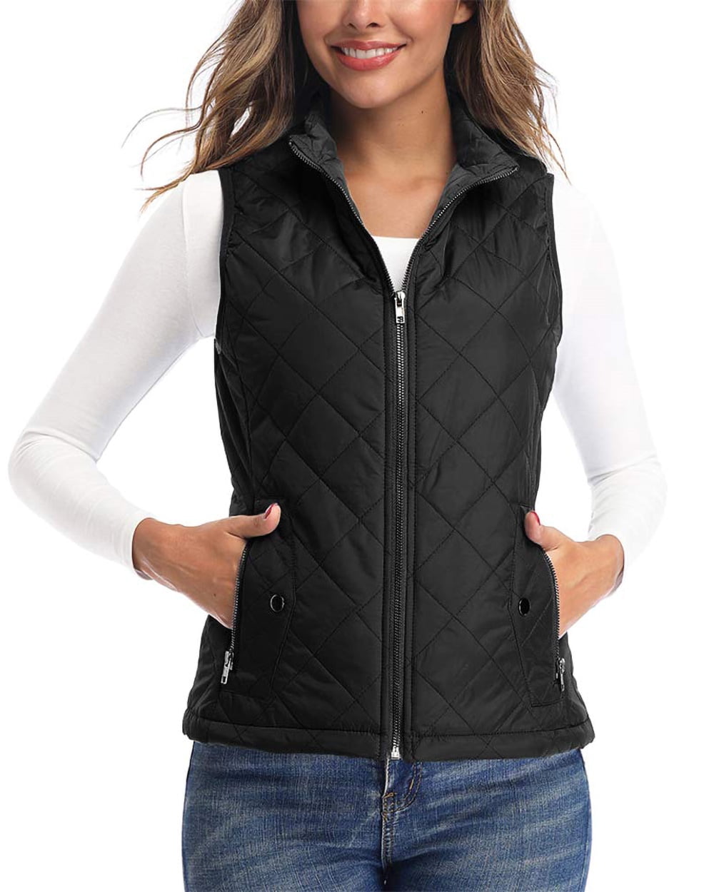 Art3d Womens Vests Padded Lightweight Vest for Women Stand Collar Quilted Gilet with Zip Pockets