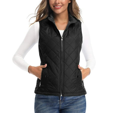 Art3d Women's Vests - Padded Lightweight Vest for Women, Stand Collar Quilted Gilet with Zip Pockets
