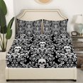 thumbnail image 2 of Damask Gothic Bed Sheets Adults Antique Victorian Fitted Sheet Full,Black White Sugar Skull Sheets Vintage Flowers Goth Bed Set,Exotic Bone Skeleton Bohemian Baroque Decor（No Top Sheet）, 2 of 6