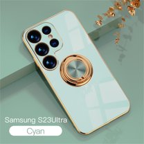 Feishell Case for Samsung Galaxy S23 Ultra, Slim 360 Degree Rotation Ring Holder Kickstand Plating Soft Silicone TPU Edge Anti-Scratch Cover Work with Magnetic Car Mount, Mint