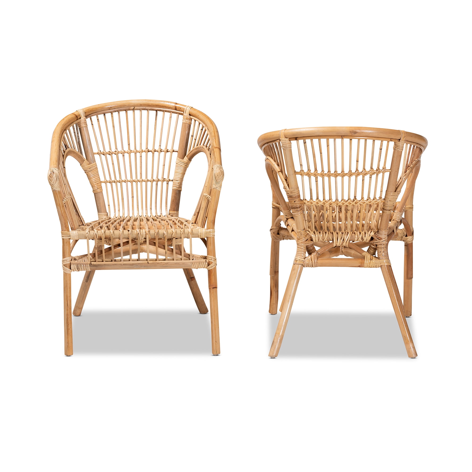 bali & pari Alleta Rattan BOHO Dining Chairs, Set of 2, Natural Brown