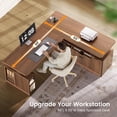 thumbnail image 5 of SEDETA L Shaped Electric Standing Desk with Storage, 28.3~47.1" Height Adjustable Office Desk with 4 Drawers and Shelves, 69" Fluted Sit Stand Computer Desk with Power Outlet for Home Office, Brown, 5 of 9