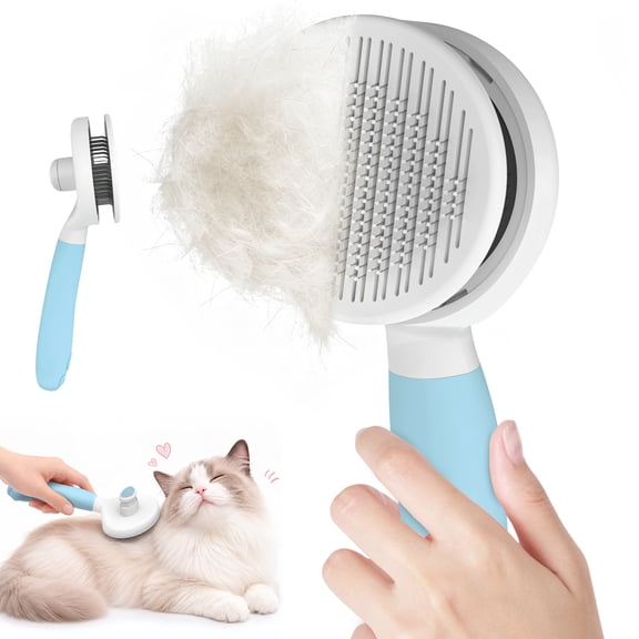 Euqvunn Cat & Dog Grooming Brush – Self-Cleaning Slicker Brush for Shedding, Removes Loose Fur & Tangles, Gentle & Skin-Friendly, Perfect for All Coat Types – Blue