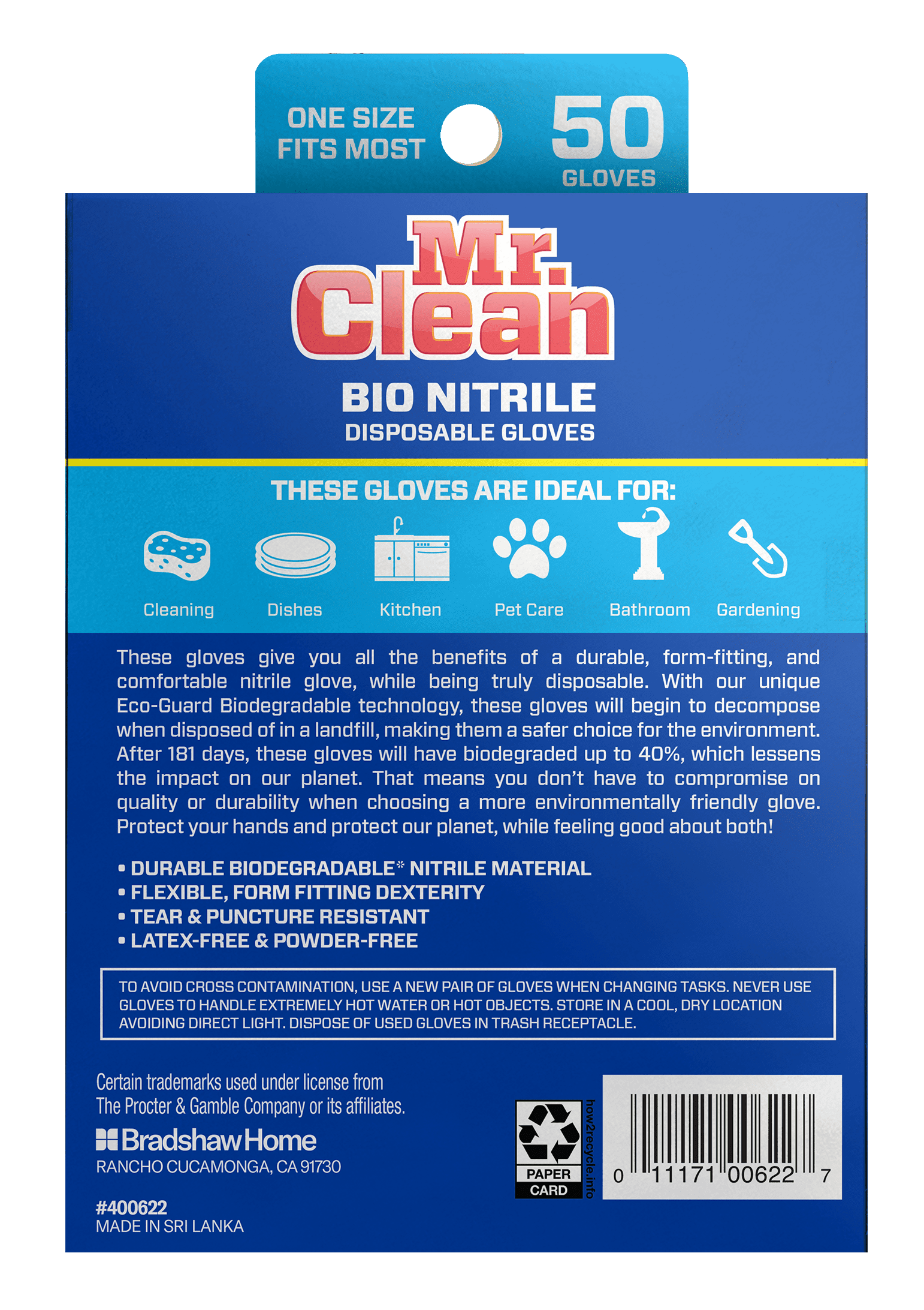 (4 pack) Mr. Clean 50-Count Nitrile Biodegradable Disposable Gloves, One Size Fits Most
