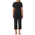 thumbnail image 3 of Conjunto de lounge para mujeres INSPIRE CHIC, camiseta de manga corta, pantalones largos, pantalones capri con cuello en V, conjunto de pijama con botones y bolsillo, talla XS, color negro, 3 of 6