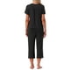 thumbnail image 3 of Conjunto de lounge para mujeres INSPIRE CHIC, camiseta de manga corta, pantalones largos, pantalones capri con cuello en V, conjunto de pijama con botones y bolsillo, talla XS, color negro, 3 of 6