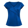 thumbnail image 4 of Rggeeun Women Tee Shirts Solid Color Satin Short Sleeve Wrap V Neck Drape Lightweight for Summer Daily Wear Leisure Tees,Blue,Xl, 4 of 4