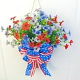 thumbnail image 5 of Lksixu Patriotic Wreath for Front Door, 4th of July Red White and Blue Artificial Flowers Garland with Bow, Star and Stripes USA Flag Floral Basket Wreath Independence Day Welcome Hanging Ornaments, 5 of 9