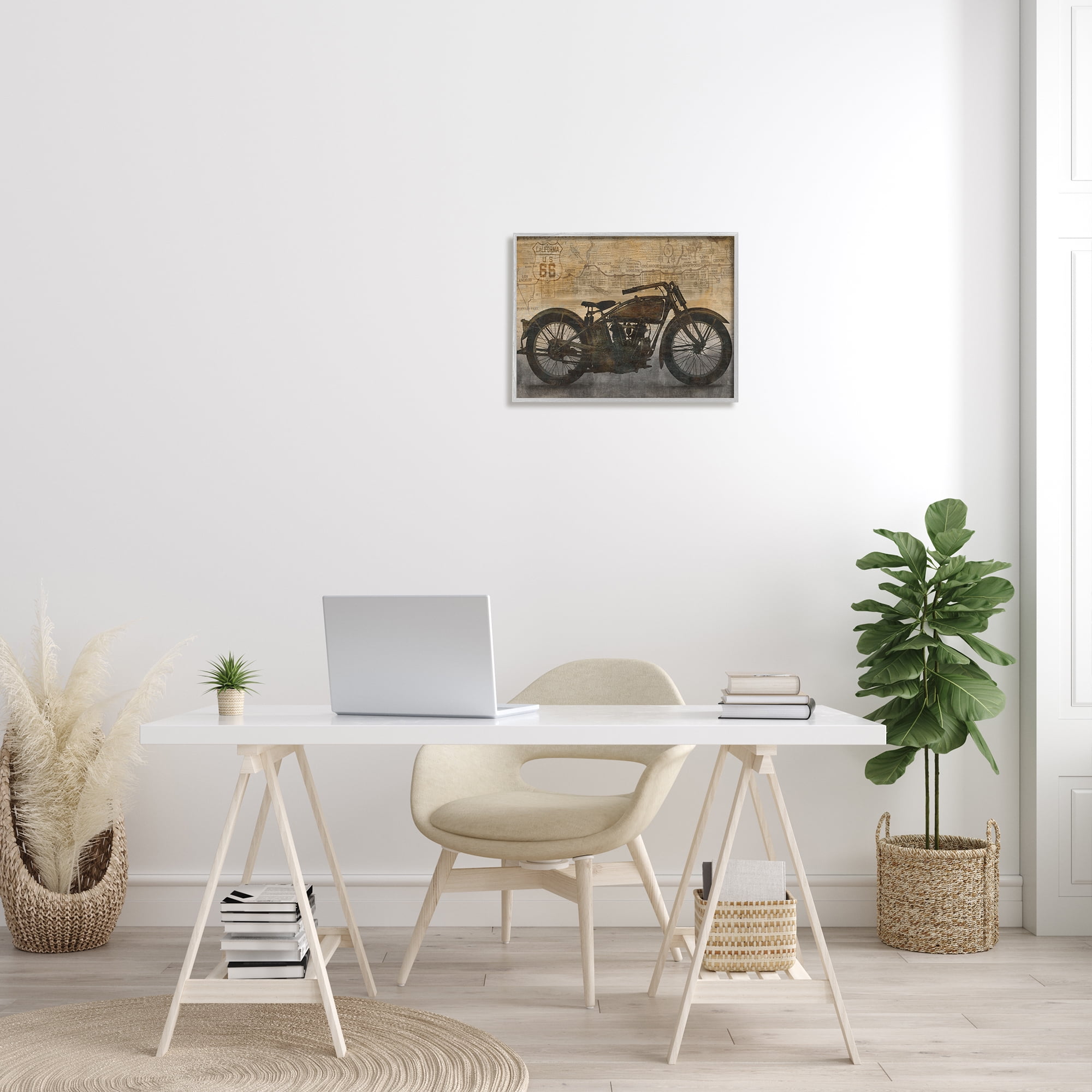 Stupell Industries Vintage Motorcycle Collage Transportation Painting Gray Framed Art Print Wall Art, 20 x 16
