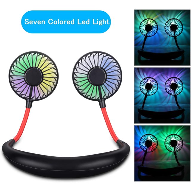 Ventilador de cuello, ventilador LED recargable USB portátil Diseño de auriculares Ventilador personal manos libres Ventilador portátil con cabezal de viento doble para viajar Oficina al aire libre Fokelyi WRLF-83