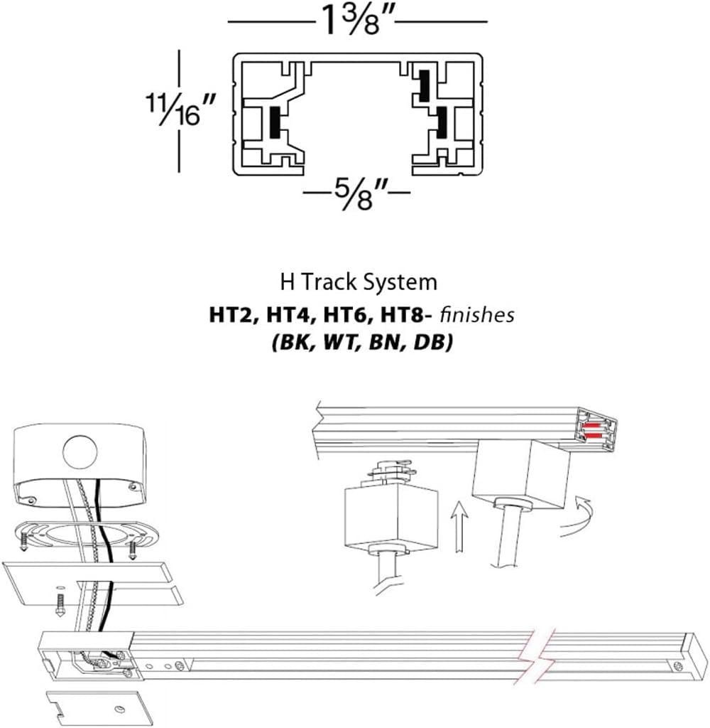 H Track 8FT Single Circuit Field Cuttable 120V for Style 3-Wire Fixtures with 2 Endcaps in Black