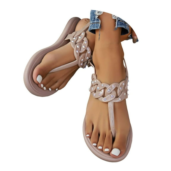 Mepaouo Summer Beach Sandals for Women 2025 Dressy Sparkly Flat Shoes Casual Strappy Walking Flip Flops