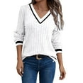 thumbnail image 2 of ABCDE Sweaters for Women V Neck Color Block Long Sleeve Knit Shirts Casual Lightweight Sweater Fashion Elegant Tops Gift, 2 of 7