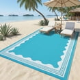 thumbnail image 5 of Garvee Outdoor Rug 9x12ft Modern Bordered Reversible Plastic Straw Rug, Waterproof RV Camping Rug Foldable Patio Rug for Deck Porch Balcony Backyard Picnic Beach, Light Blue, 5 of 9