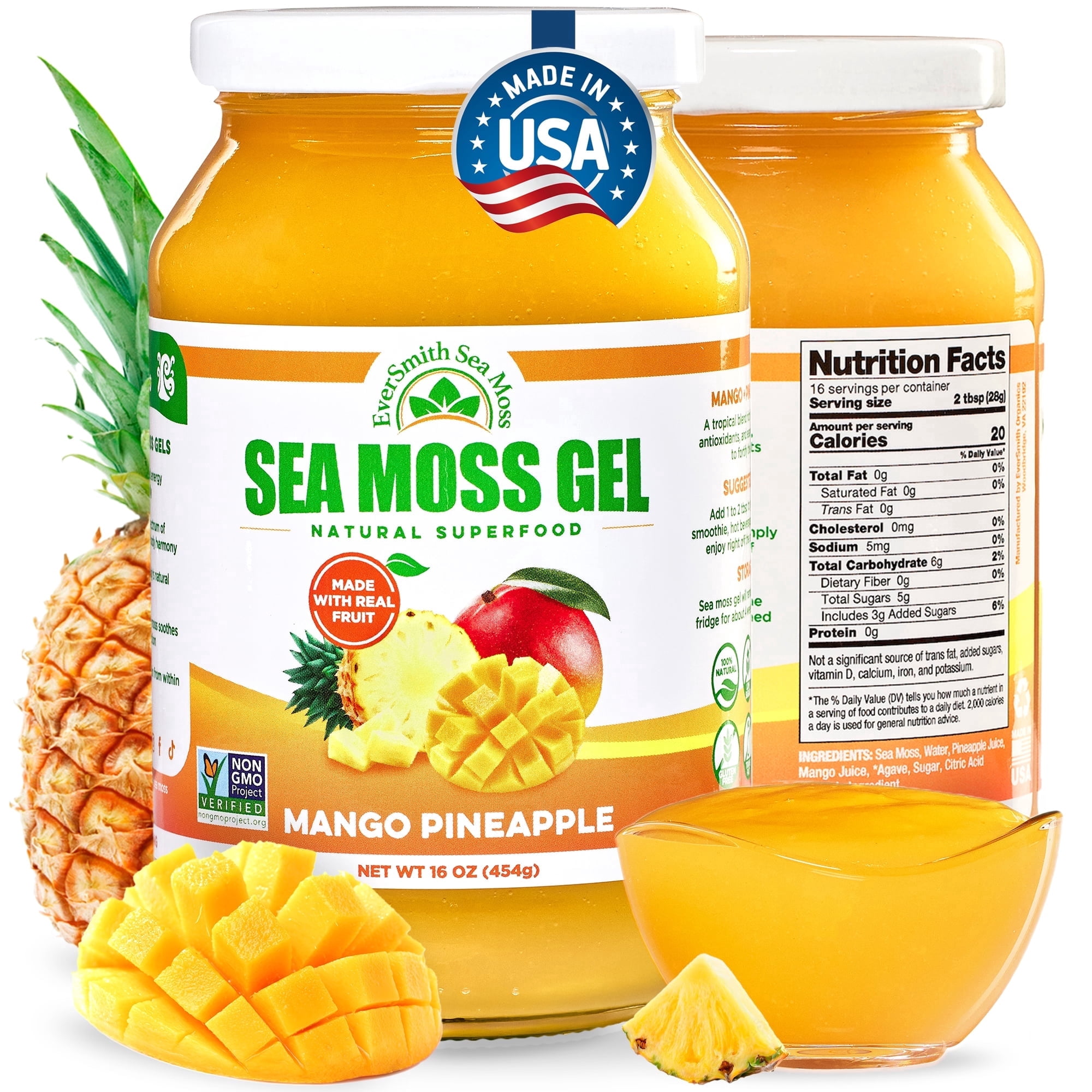 EverSmith Organics Organic Sea Moss Gel 16 Oz Mango-Pineapple