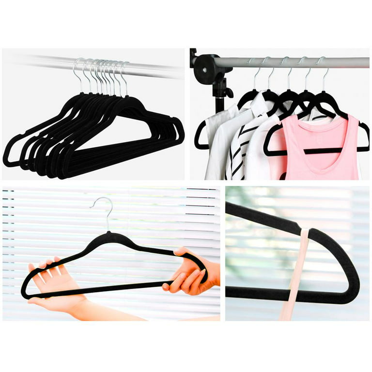 Velvet Hangers 100 Pack Black – Heavy Duty Clothes Hangers Space Saving -  Non Slip Felt Hangers for Closet - Perchas Ganchos para Colgar Ropa Hangars