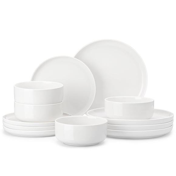 Juego de vajilla MALACASA Luna de porcelana blanca de 12 piezas