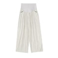 thumbnail image 4 of Hinvhai Wide Leg Maternity Yoga Capris Over the Belly Stretch Pregnancy Cropped Pants Beige M(M), 4 of 7