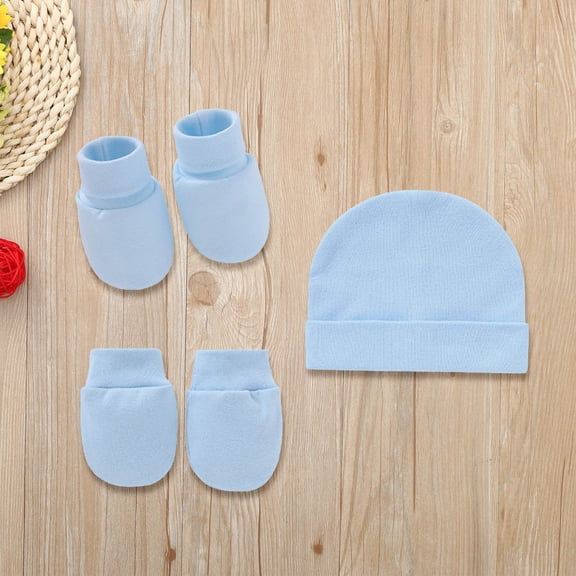 VOUZZA Newborn Baby Hat Set Cotton Beanie Cap Anti Scratch Mittens and Booties Socks 3-Piece Gift Pack for Infant Boys Girls 0-12 Months